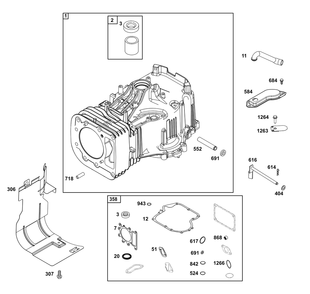 Cylinder Group Diagram and Parts List for 33S777-0004-G1 200000 - 399999 Briggs and Stratton Engine